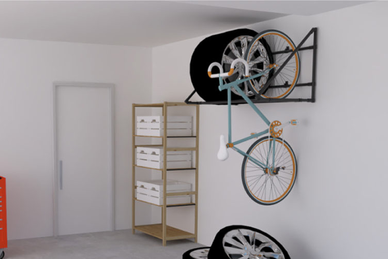 pipes and fittings bike rack - DIY garage storage