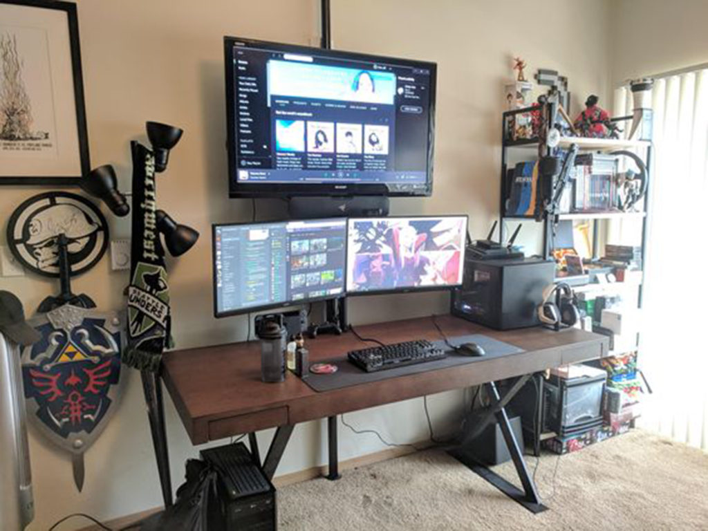 DIY gaming desk with a superimposed screen