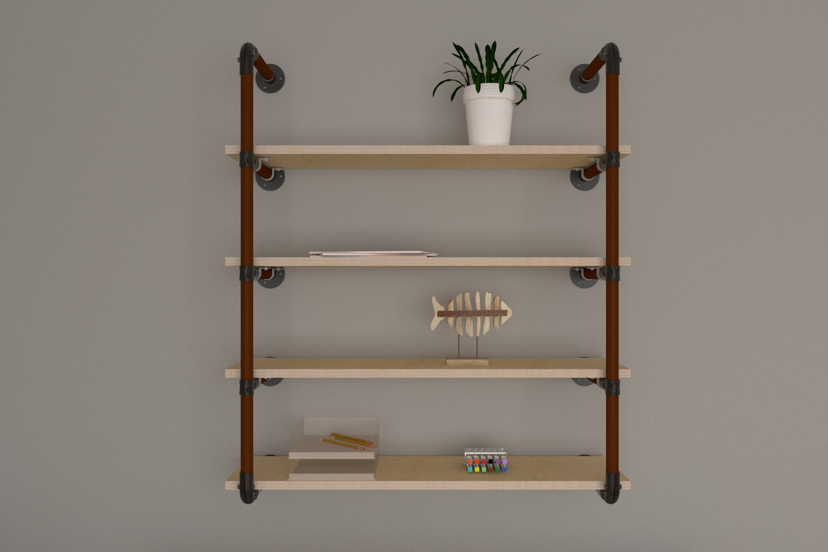 DIY wall shelves with pipes and fittings