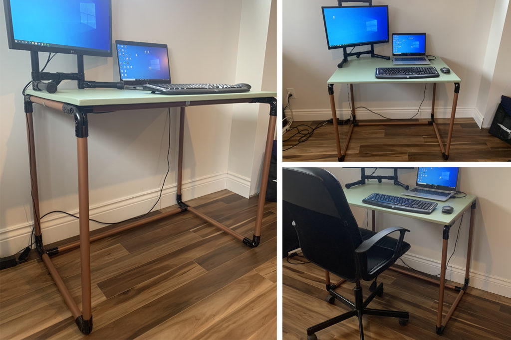 DIY home office made with tubes and connectors