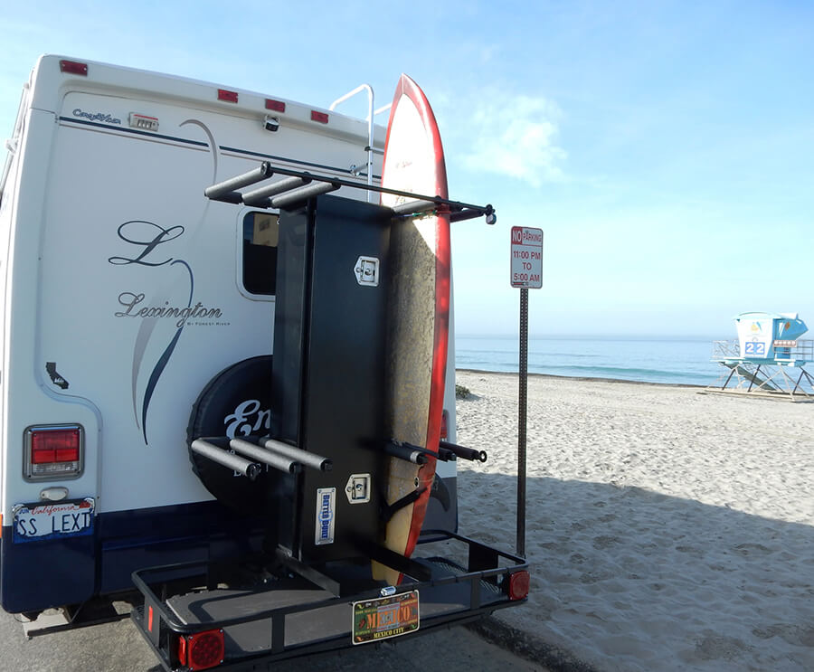 This image shows a Vanning surfboard rack.