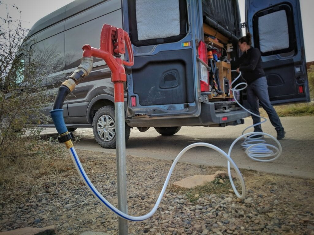 Plumbing and water organized for van conversion